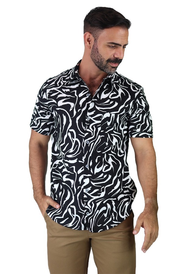 Camisa Slim Fit Con Botones Estilo Casual Manga Corta Para Caballero